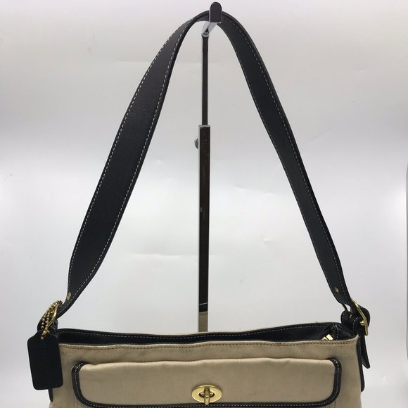 COACH Tan Black Fabric Shoulder Bag - Picture 4 of 10